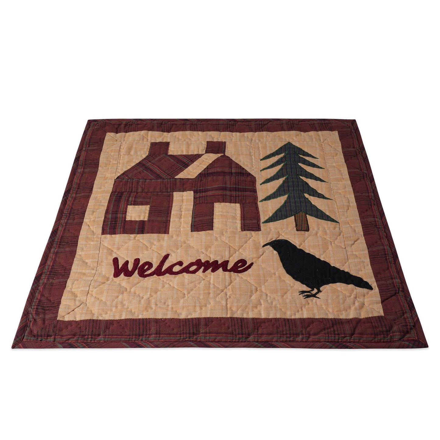Hand made Hand quilted Throw Quilt, Table Topper 20"x20" welcome home crow quilt by Home Heart brands (Made in India)