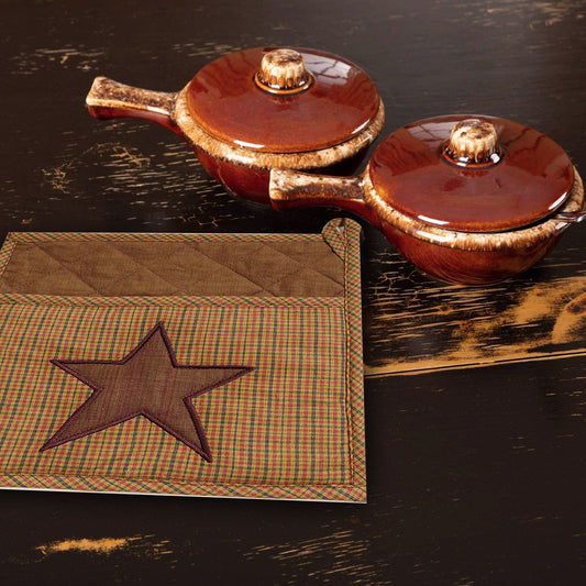 Quilted Potholders /quilted country potholders/ Table topper/ handmade embroidered star primitive 9"x9" by HOME HEART Brands( Made in India)