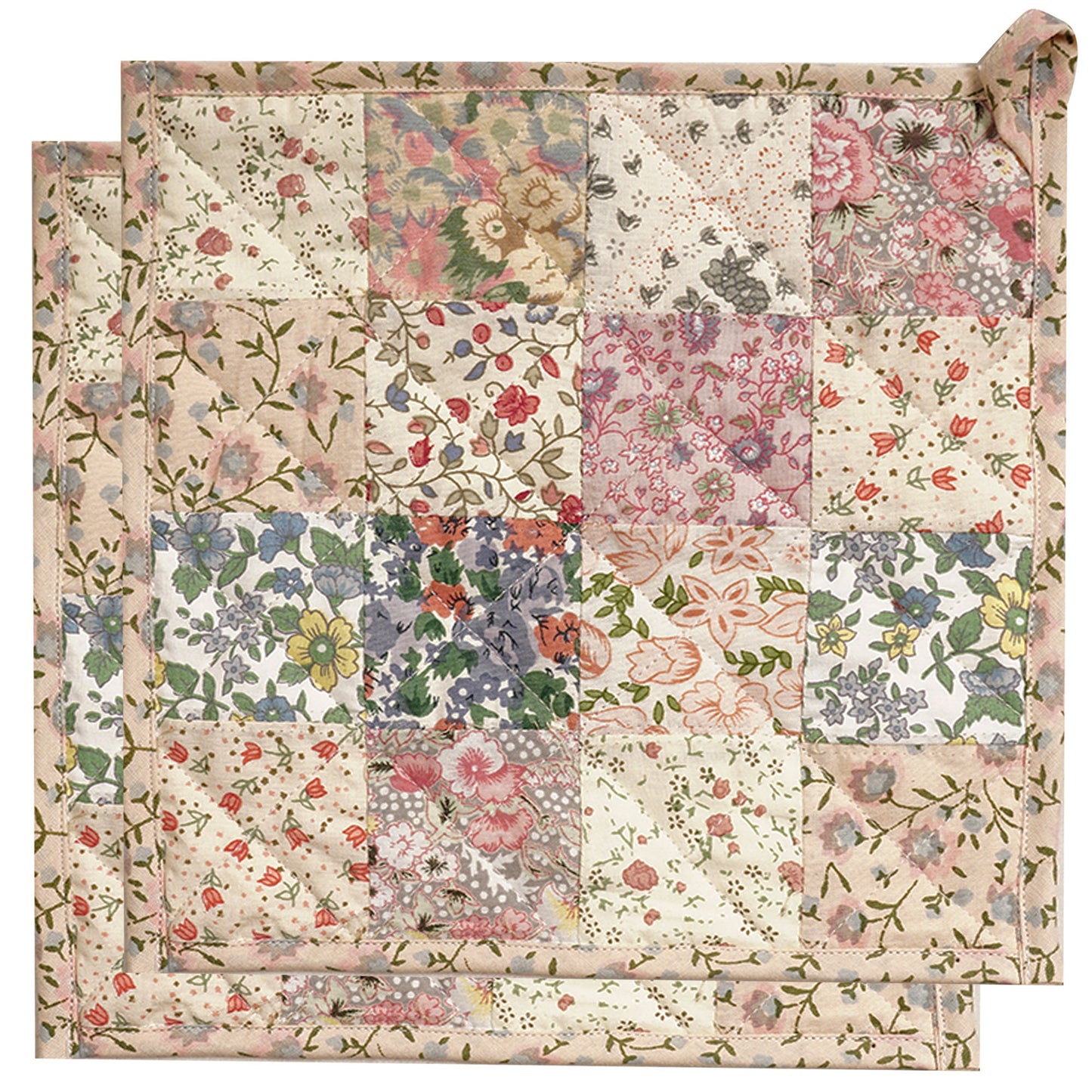 Quilted Pot Holder/Table topper/hot pads patchwork for kitchen Calico Country floral 9"x9" by HOME HEART Brands( Made in India)