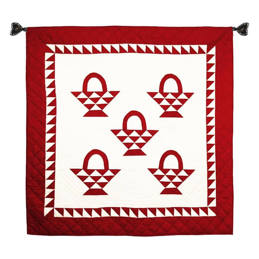 Wall hanging quilt, Small quilt, Throws, Table Toppers quilt, Baby Quilt, Basket Cranberry Red/Off-White Cotton fabric by HOME HEART Brands