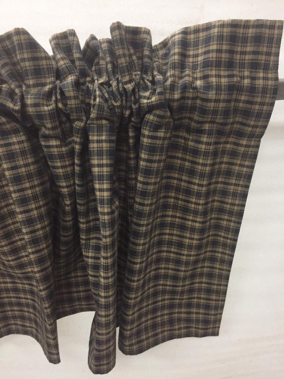 Plaid check valance panel Primitive Country black & beige Window Treatment Panels Check valance by HOME HEART Brands (Made in India)