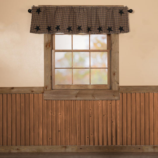 Plaid check Star embroidered valance panel Country black & beige Window Treatment Panels Check valance by HOME HEART Brands (Made in India)