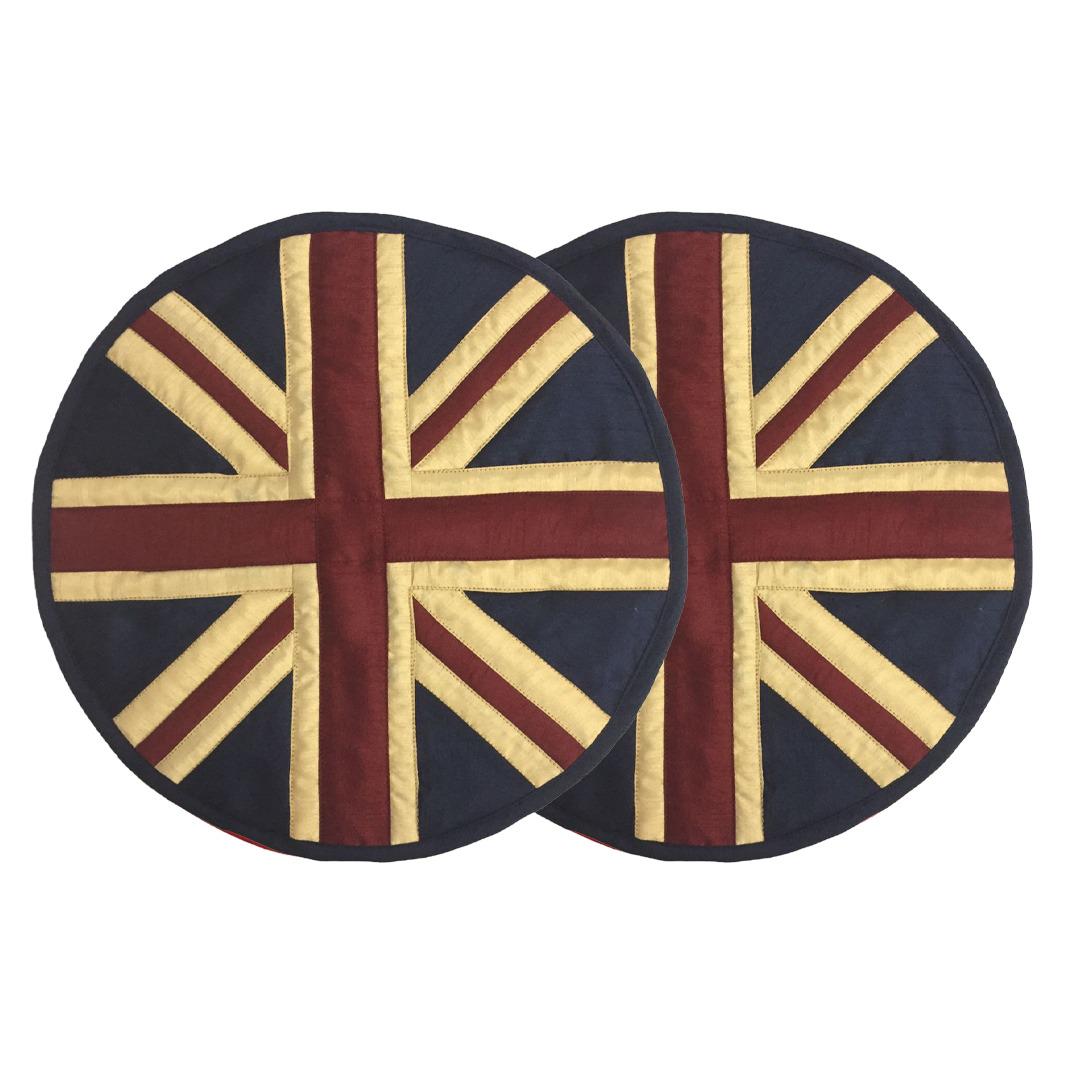 Dupioni Silk Union Jack Britain tea dyed vintage flag round quilted Table runner, Trivet, placemat  by HOME HEART Brands (Made in India)