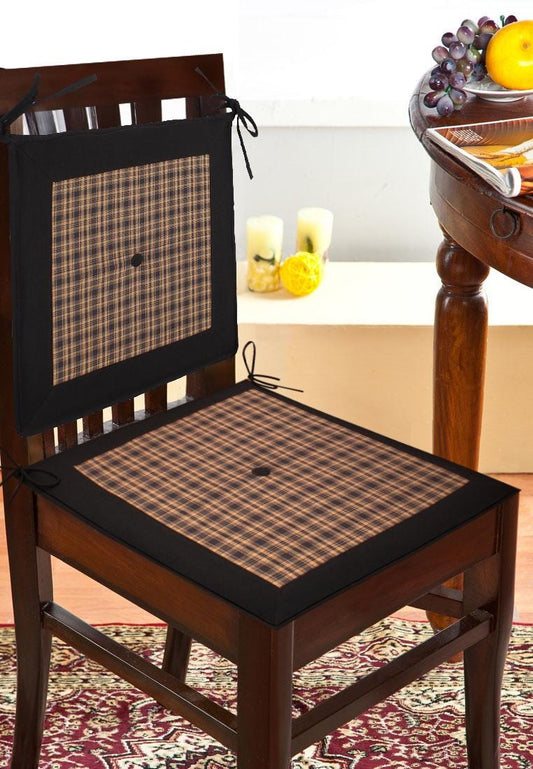 Chair Pad woven plaid & Premium tapestry cotton fabric 2 inch thick seat pad w ties Any Size Available by Home Heart Brands(Made in India)