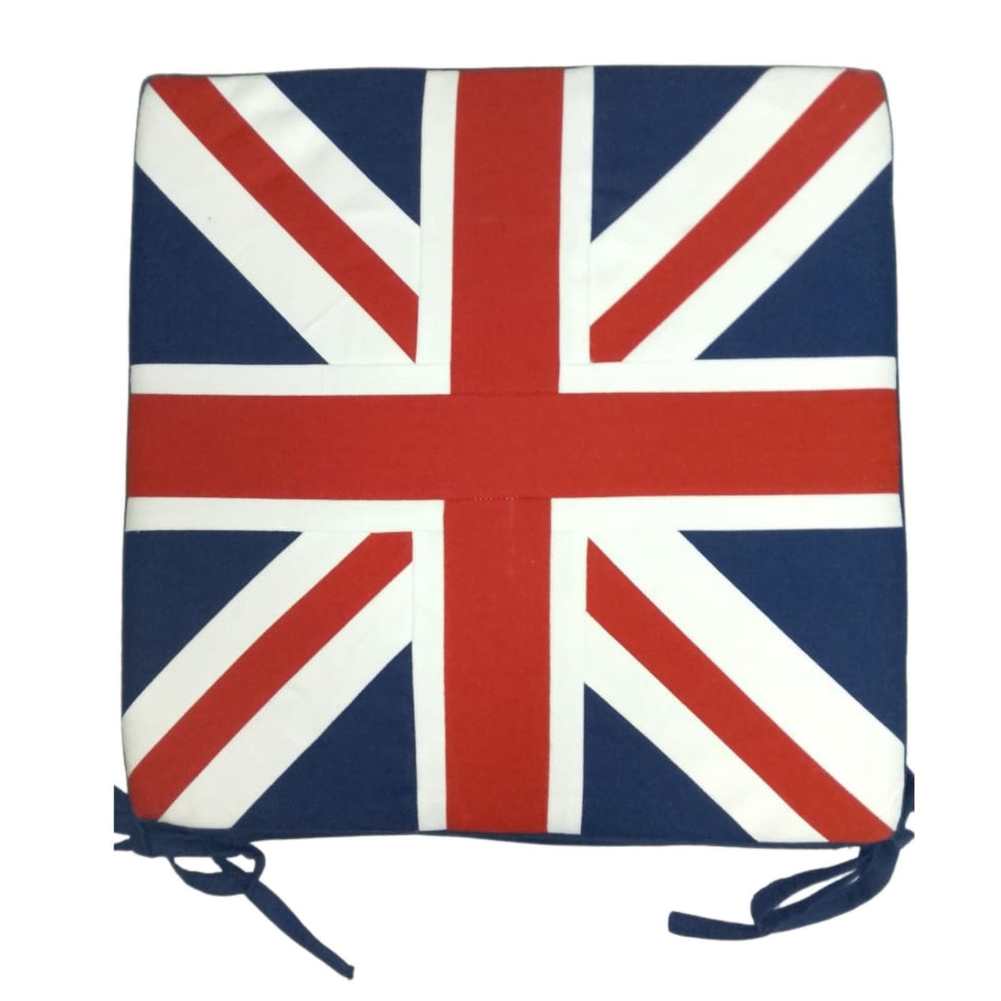 Chair Pad Union Jack Flag Premium tapestry duck cotton fabric 2 inch thick seat pad with ties any Size by Home Heart Brands(Made in India)