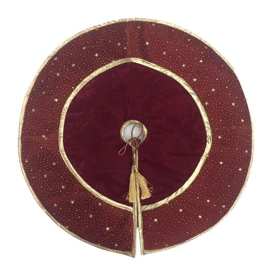 Christmas tree skirt classic micro maroon red Velvet fabric with gold bonded star fabric border Thick Double Layer by HOME HEART Brands