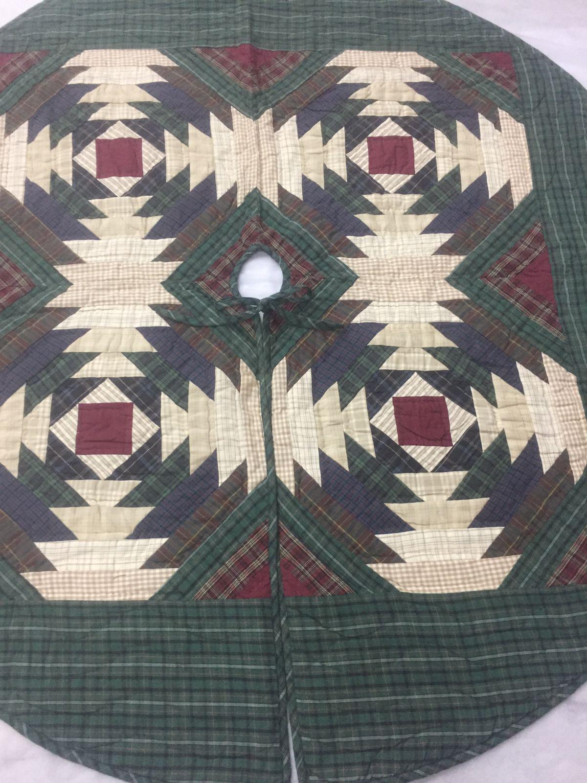 Christmas tree skirt 50" round hand quilted patchwork pineapple log cabin quilt Thick Double Layer by HOME HEART Brands