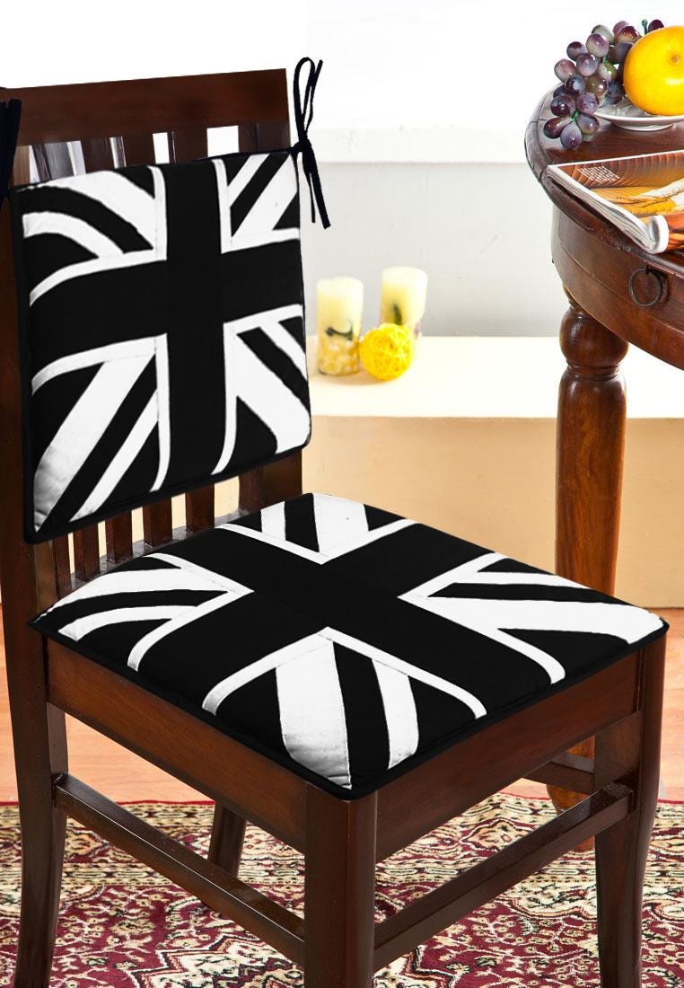 Chair Pad Union Jack Flag Premium tapestry duck cotton fabric 2 inch thick seat pad with ties any Size by Home Heart Brands(Made in India)