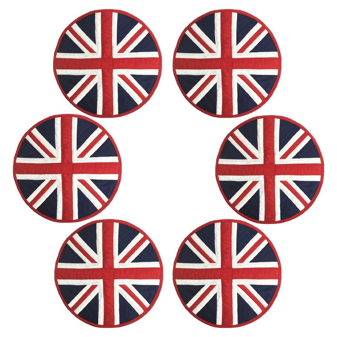 Dupioni Silk Union Jack Britain flag reversible round quilted Table runner, Trivet, placemat  & topper by HOME HEART Brands (Made in India)