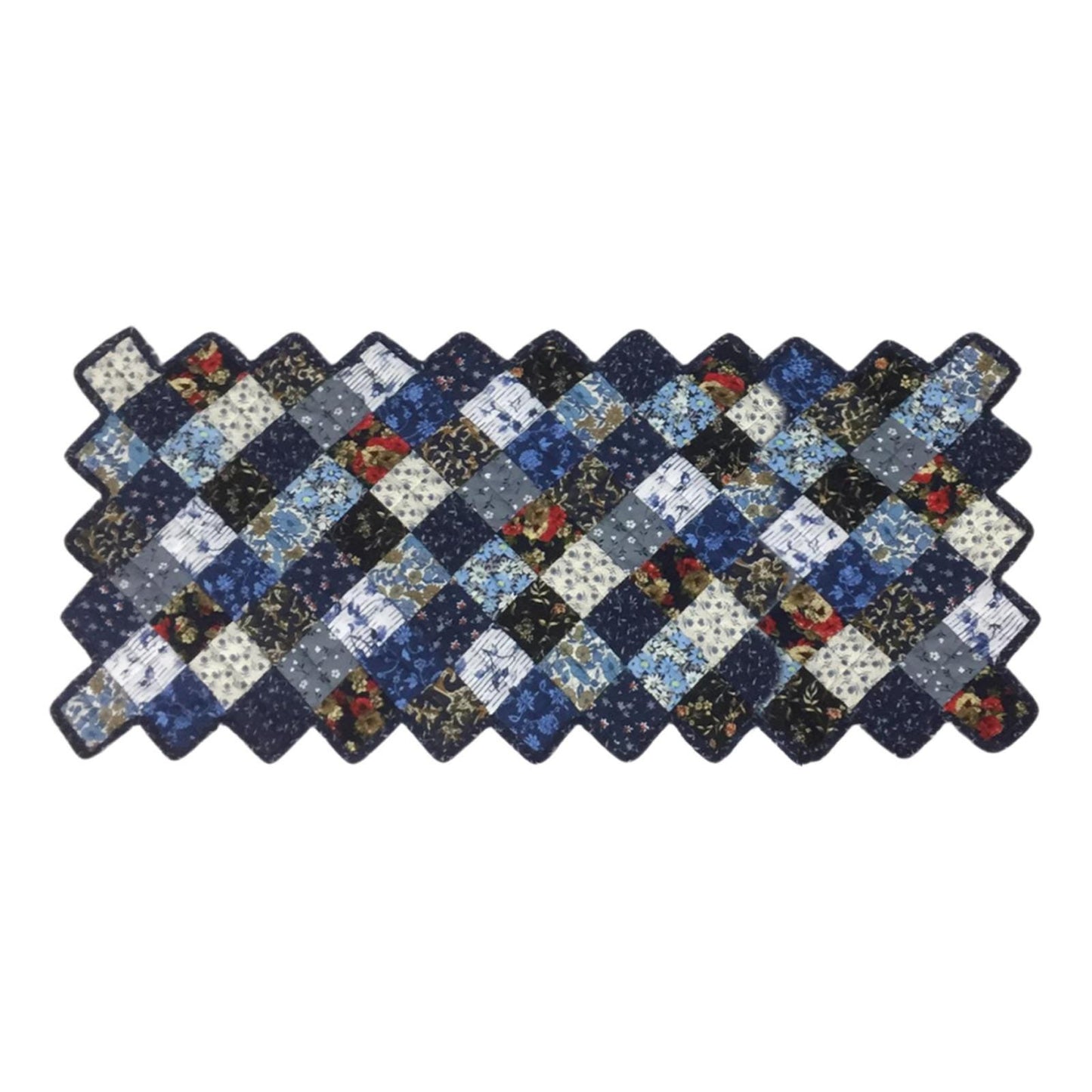 Table runner quilted patchwork zig zag Table Runner & table Toppers Calico cotton blue mix floral fabric by HOME HEART Brands(made in INDIA)