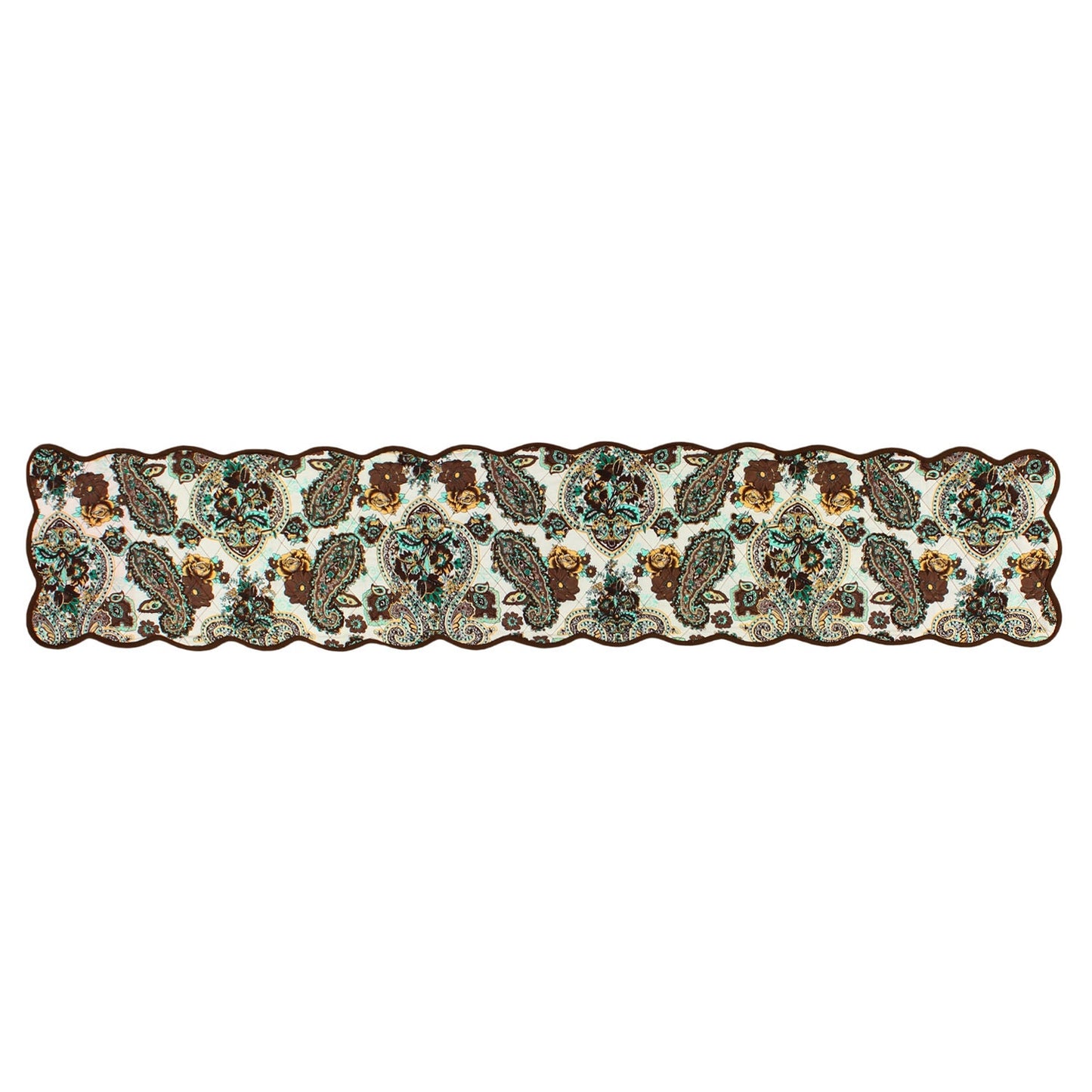 Quilted Table Runner & Toppers green gold paisley by HOME HEART Brands (made in INDIA)