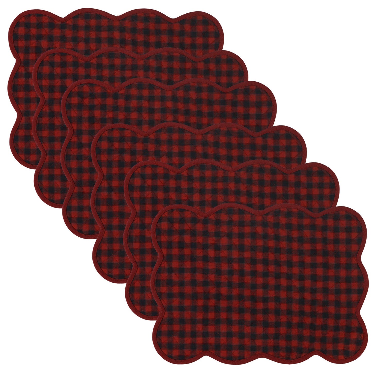 Quilted Place mat Scalloped Black/red buffalo Country Plaid 14"X19" by HOME HEART Brands/Tablemat