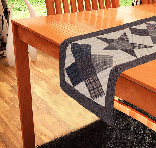 Hand Quilted patchwork 13"x35" Table Runner & Toppers Country blazing star plaid cotton fabric by HOME HEART Brands(made in INDIA)