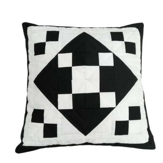 Hand made Quilted patchwork pillow cover, cushion cover, throw pillow cover Calico black diamond quilt by HOME HEART Brands(made in India)