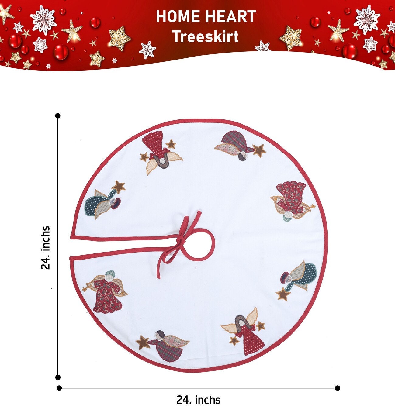 Christmas tree skirt Cotton Sturdy ivory Duck Fabric & multi colour Angel Applique style by HOME HEART Brands