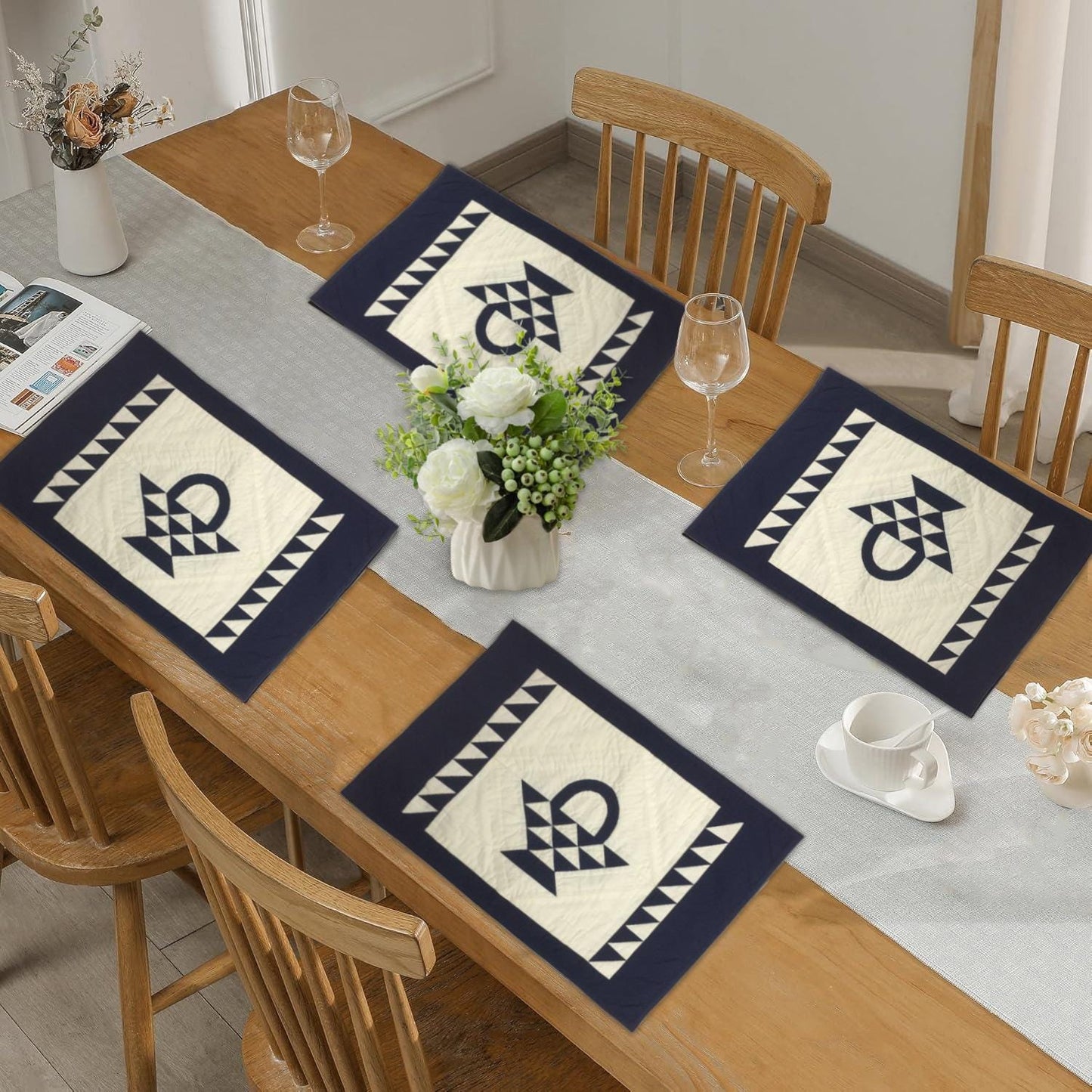 Hand made hand quilted crafted placemats, tablemats, table topper, patchwork Calico Basket 14"X19" by HOME HEART Brands (Made in India)