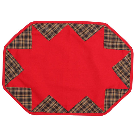 Placemat & Toppers Premium tapestry red heavy duck cotton and applique black tan plaid broken star by Home Heart Brands(Made in India)