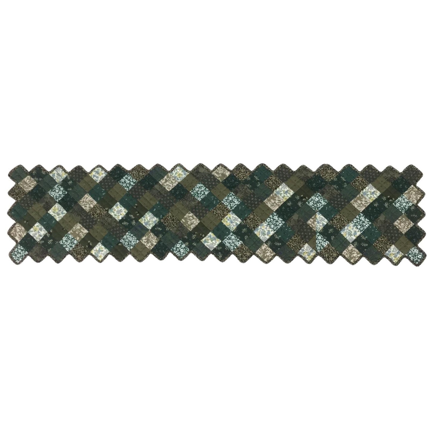 Quilted Table runner zig zag patchwork Table Runner ,table Toppers Green Calico cotton mix floral fabric by HOME HEART Brands(made in INDIA)