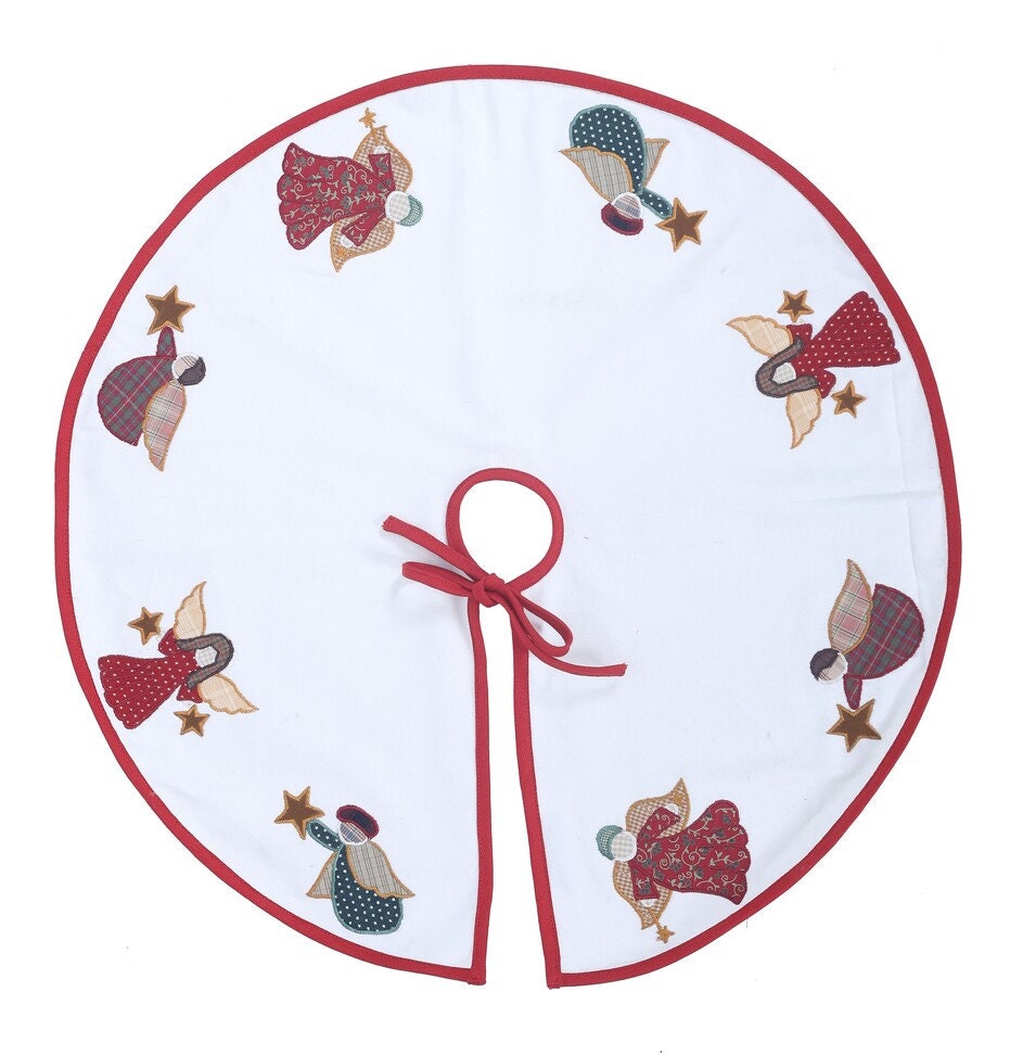 Christmas tree skirt Cotton Sturdy ivory Duck Fabric & multi colour Angel Applique style by HOME HEART Brands