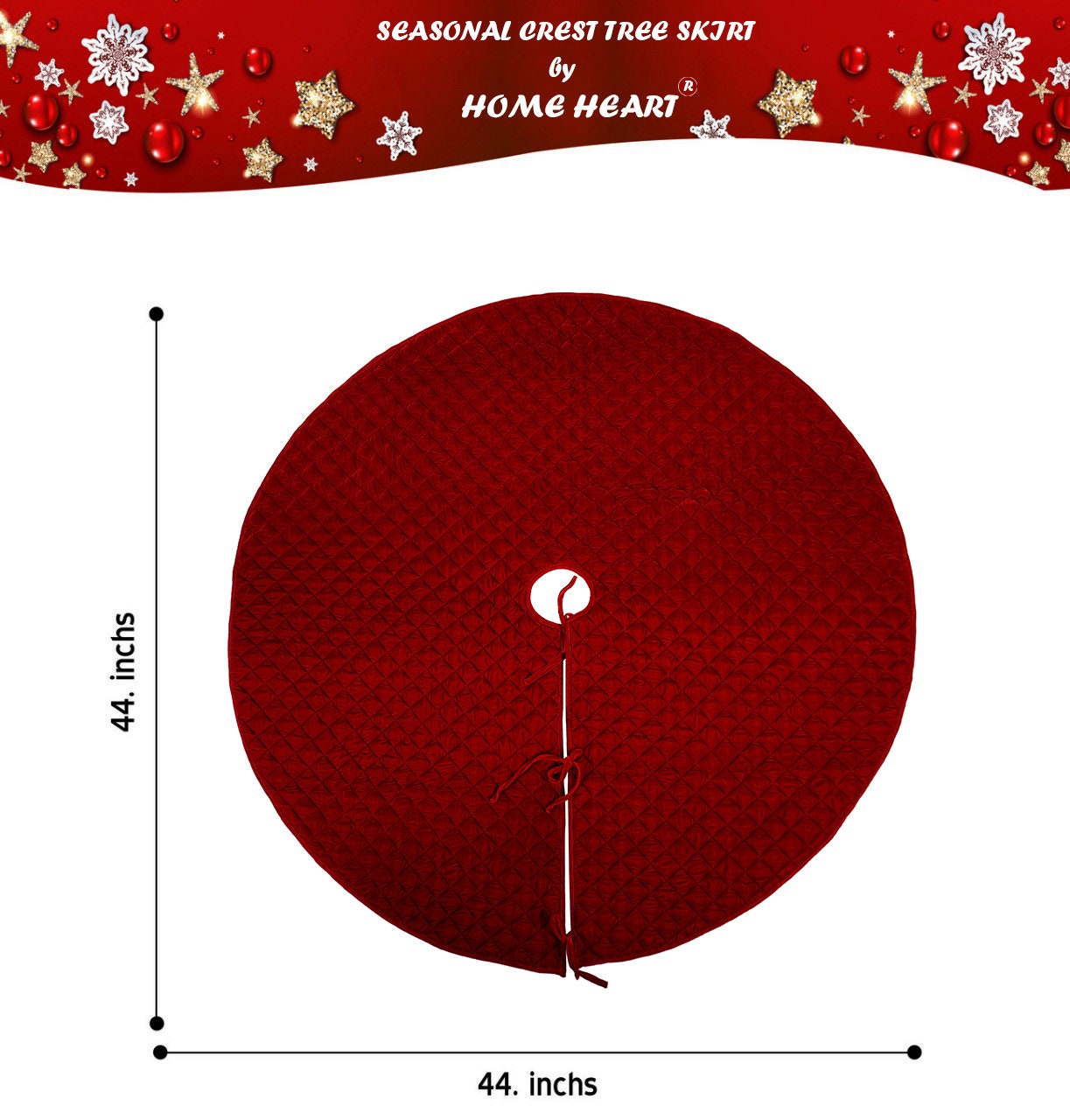 Christmas tree skirt classic burgundy dark red micro Velvet Quilted Thick Double Layer by HOME HEART Brands