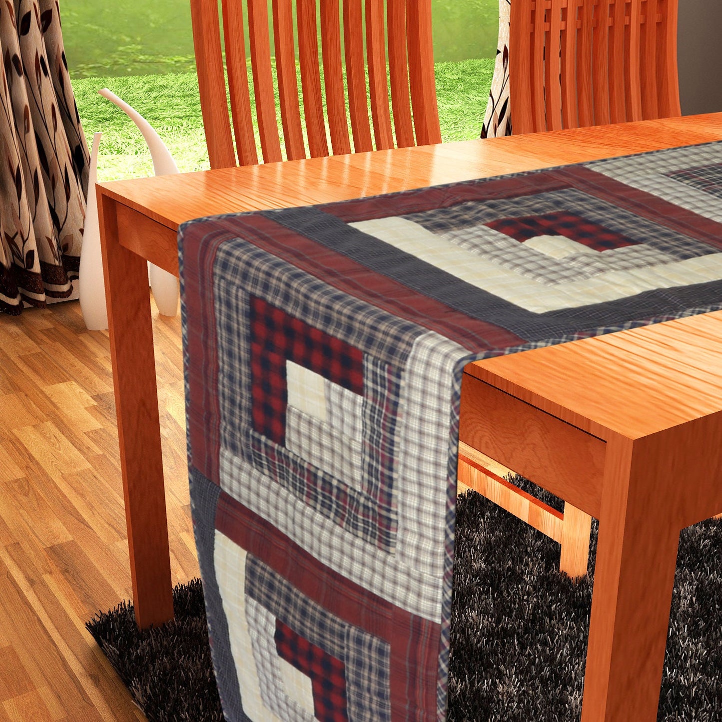 Quilted Table Runner & Toppers patchwork colonial country log cabin primitive plaid by HOME HEART Brands( made in INDIA)