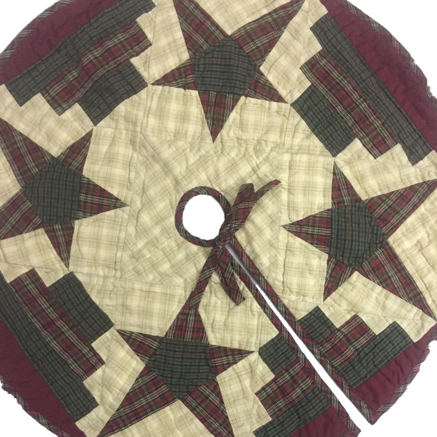 Christmas tree skirt 24" inch hand made hand quilted star & stripes plaid Heirloom Quality tree skirt by HOME HEART Brands( Made in India)