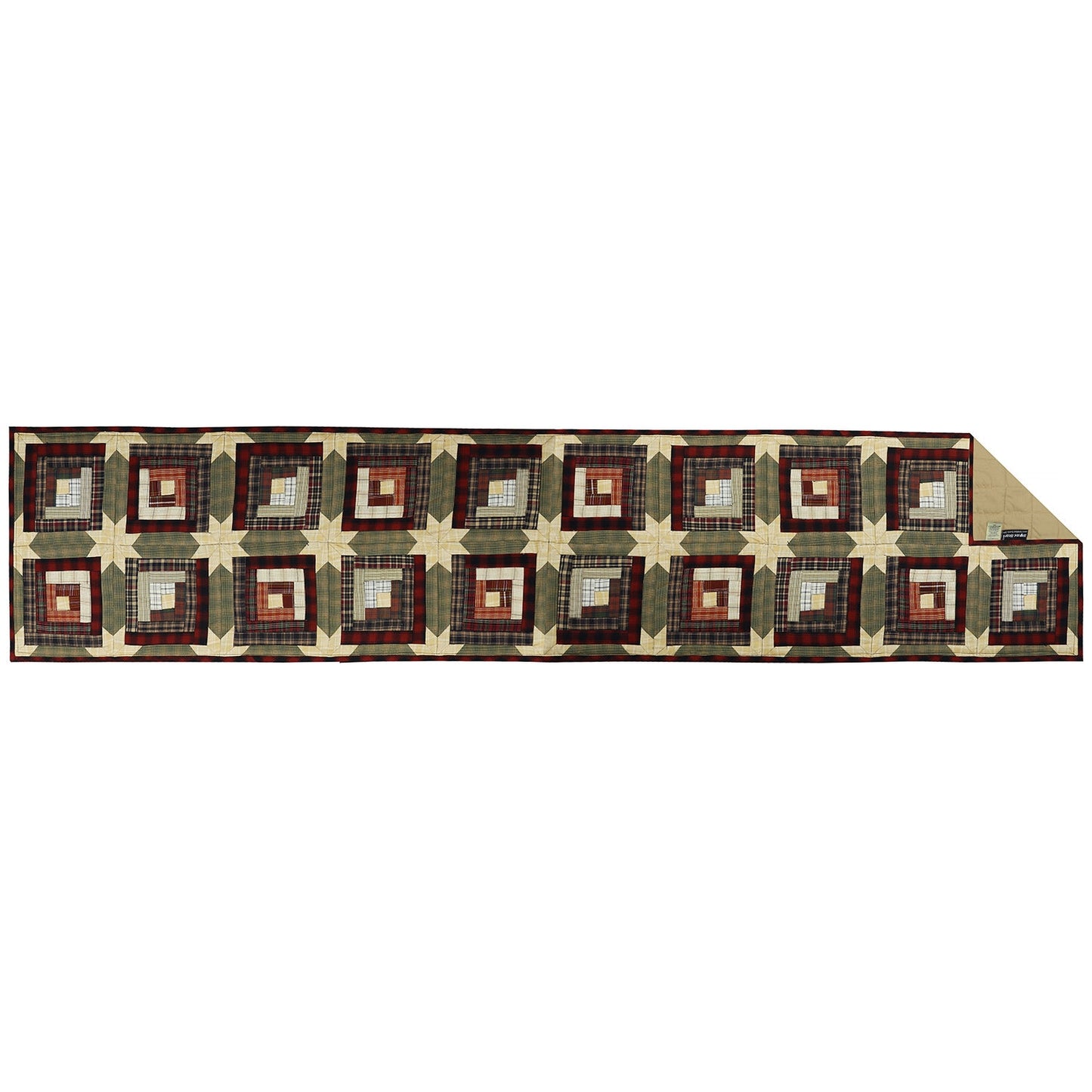 Quilted Table Runner wall hanging & Table Toppers patchwork Country cabin green gold plaid by HOME HEART Brands(made in INDIA)