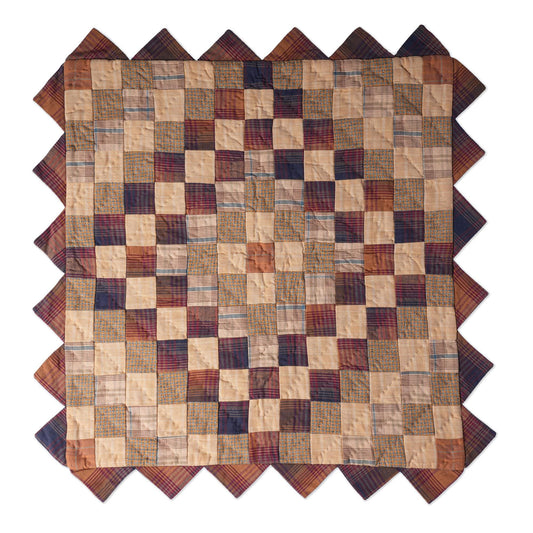 Hand made Hand quilted Throw Quilt, Table Topper  sunrise autumn plaid calico zig zag quilt by Home Heart brands (Made in India)