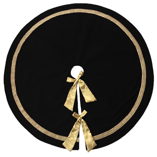 Christmas tree skirt hand crafted Luxurious black velvet & satin bow double Layer Heirloom Quality by HOME HEART Brands(Made in India)