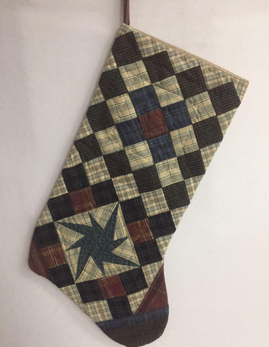 Christmas stocking hand made multi plaid hand quilted trip around Christmas decorate Handmade heirloom by HOME HEART Brands(Made in India)