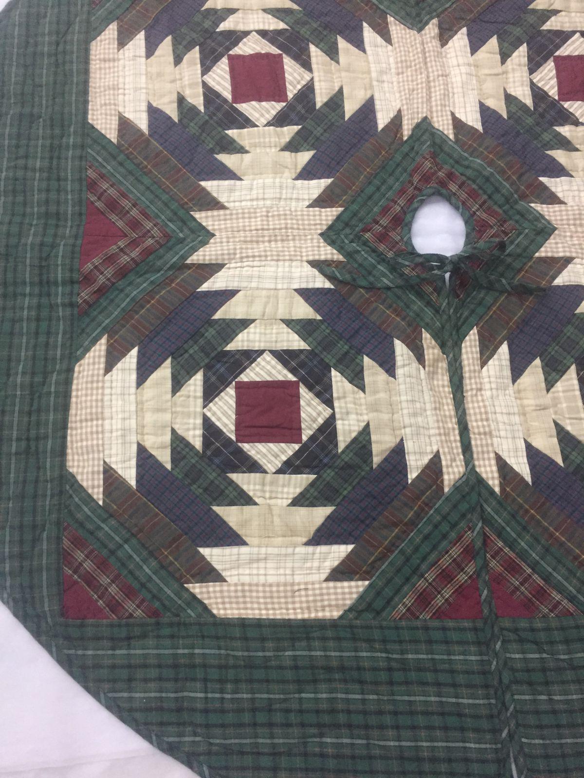 Christmas tree skirt 50" round hand quilted patchwork pineapple log cabin quilt Thick Double Layer by HOME HEART Brands