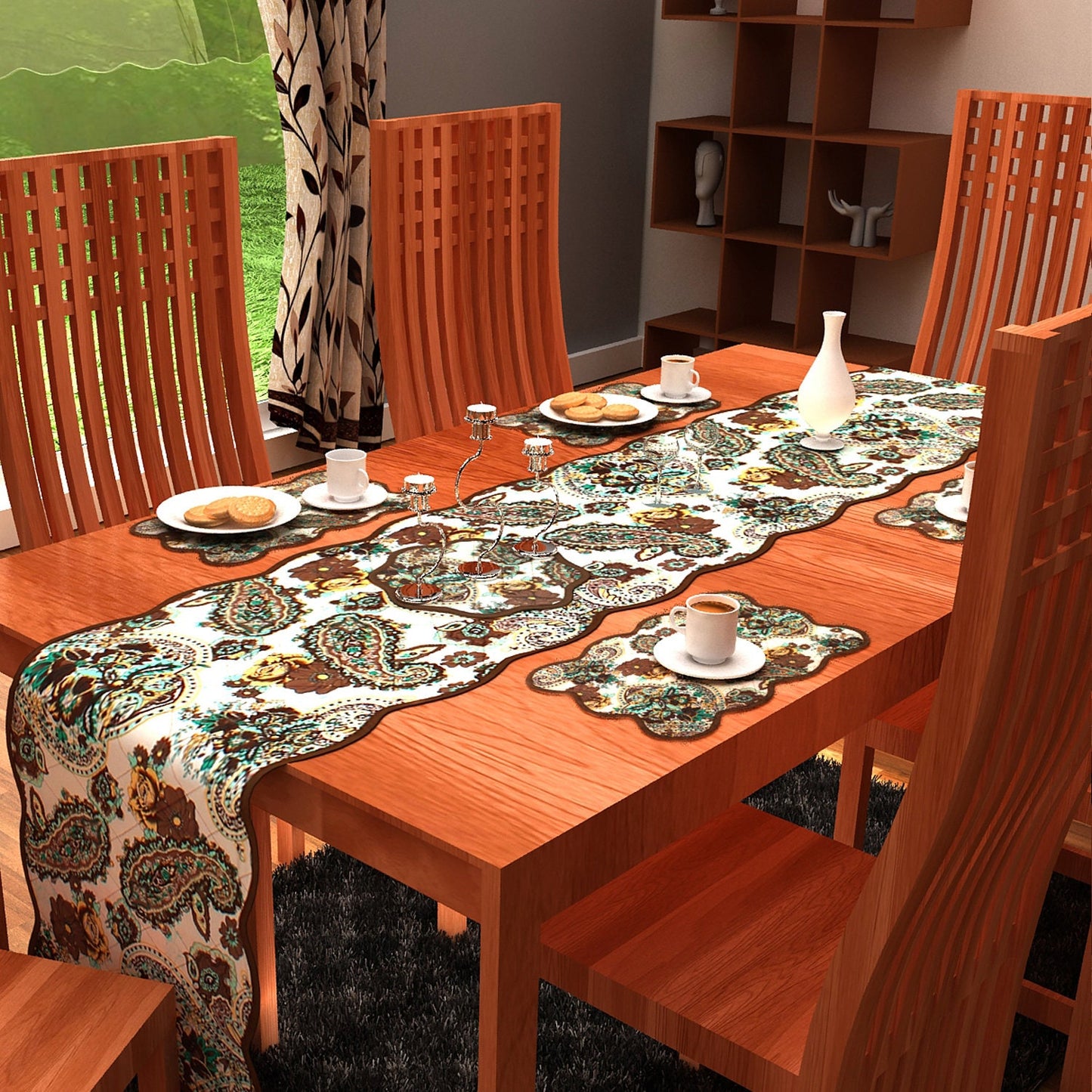 Quilted placemat, table mat & Table toppers green and gold 14"X19" by HOME HEART Brands( made in INDIA)