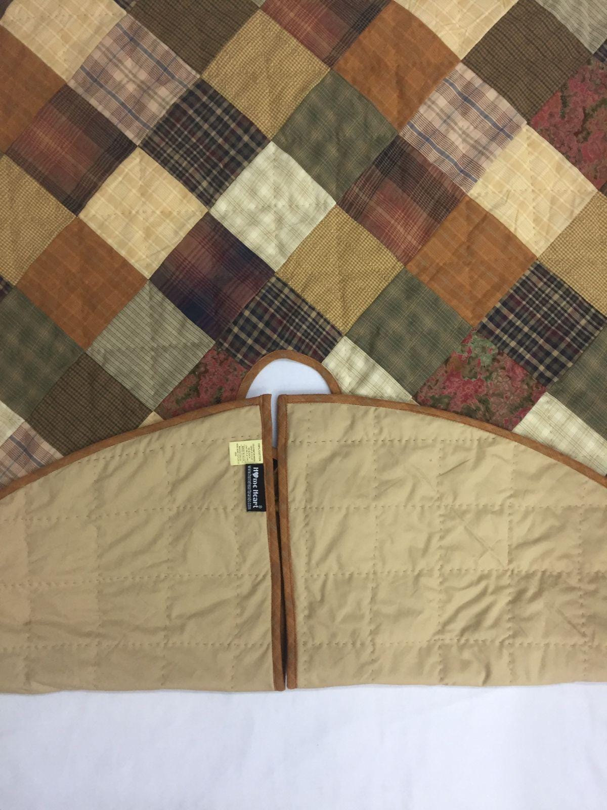 Christmas tree skirt Hand made hand quilted Autumn mix plaid & print patchwork Country primitive Thick décor tree skirt by HOME HEART Brands
