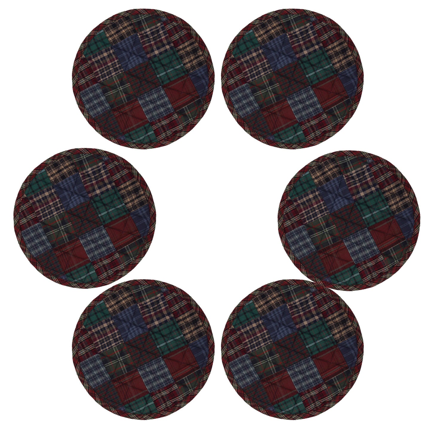 Quilted placemat & table mat, round patchwork table topper quilt winter mix country plaid, calico print by HOME HEART Brands( made in INDIA)