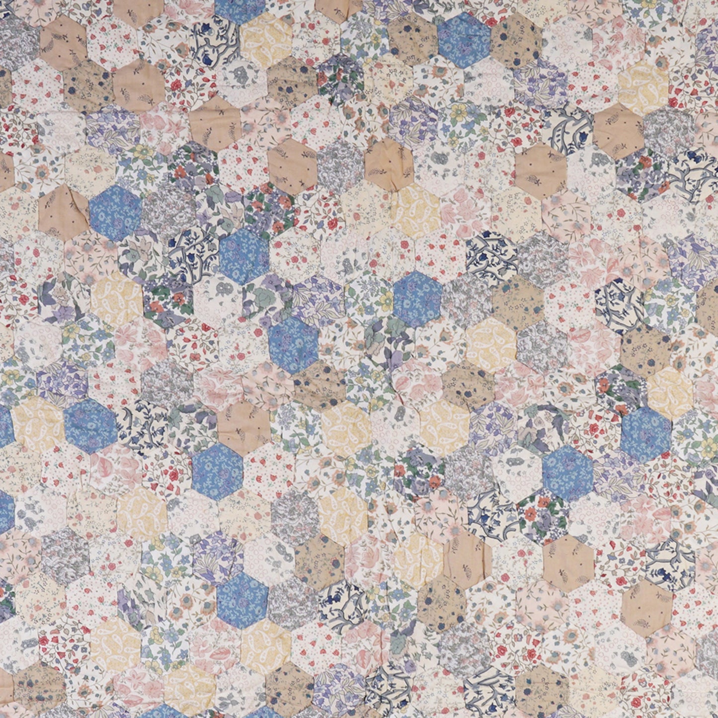Hand made Throw, wall hanging ,Table Top Grandmother's flower Garden calico flower hand quilt, Hexagon by Home Heart brands (Made in India)