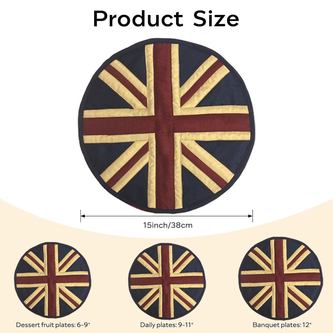 Dupioni Silk Union Jack Britain tea dyed vintage flag round quilted Table runner, Trivet, placemat  by HOME HEART Brands (Made in India)