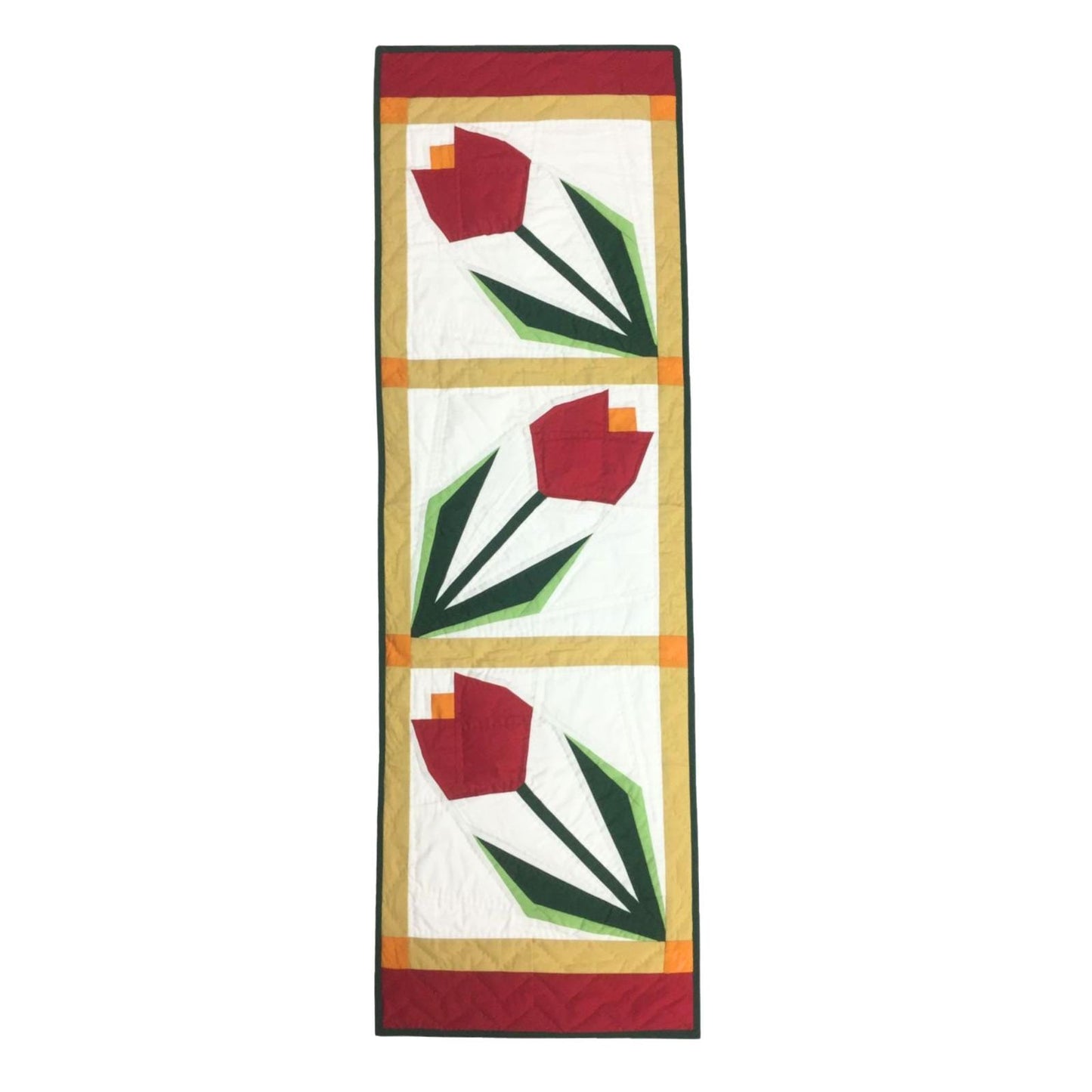 Tulip Flower hand made, hand quilted table runner, throw, patchwork Table Toppers Calico cotton fabric by HOME HEART Brands(made in INDIA)