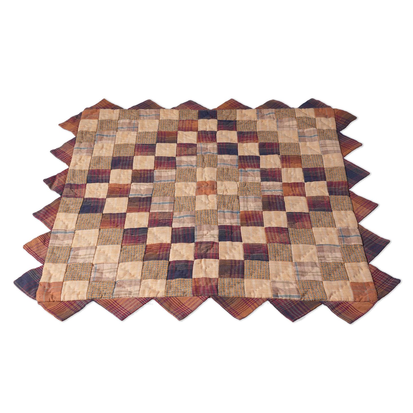 Hand made Hand quilted Throw Quilt, Table Topper sunrise autumn plaid calico zig zag quilt by Home Heart brands (Made in India)