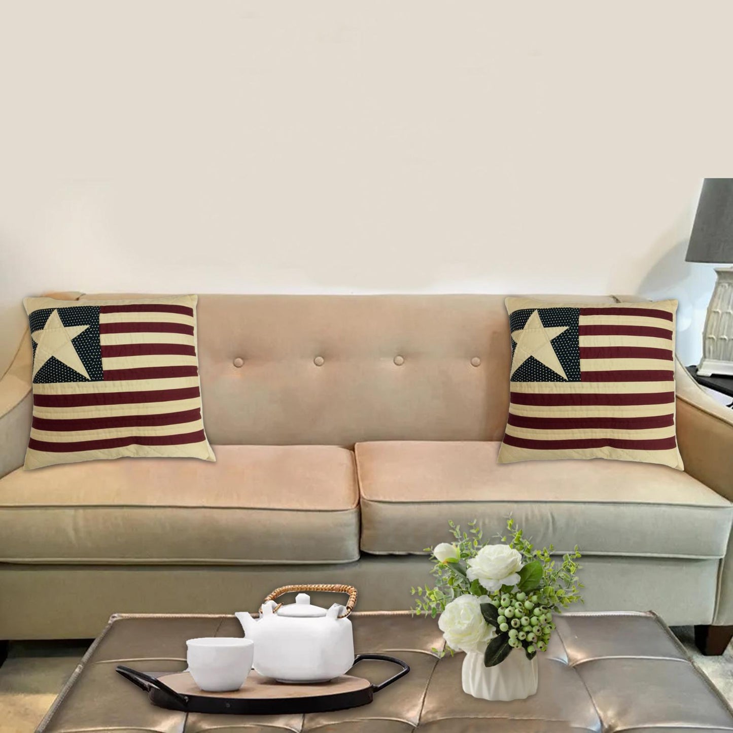 Hand made hand Quilted patchwork pillow cover, cushion, Rustic Americana handmade Star pillow cover by HOME HEART Brands(made in India)