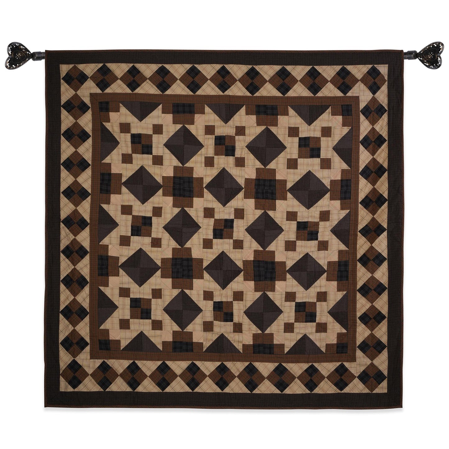 Hand made calico plaid country North Star 44"x44" Cotton Hand Quilted patchwork Wall hanging & Toppers, baby quilt by HOME HEART Brands