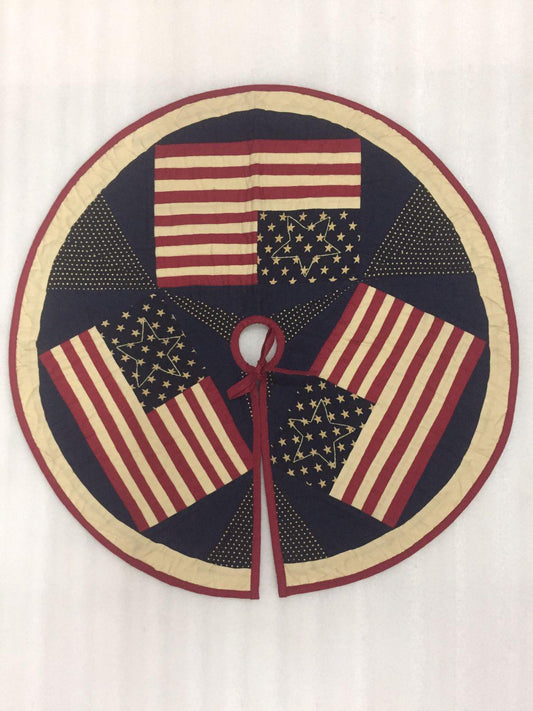 Christmas tree skirt table top 24" round hand made quilted rice stitch star patchwork Old glory flag Thick Double Layer by HOME HEART Brands