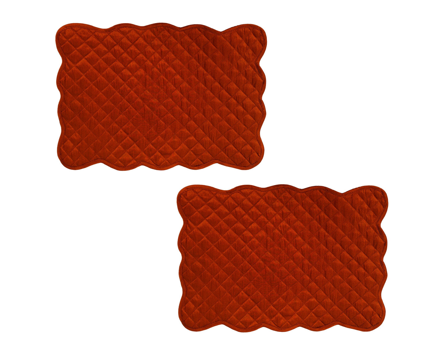 Quilted Table runner, Trivet, placemat  & Table toppers duiponi Silk burnt orange reversible design by HOME HEART Brands(Made in India)