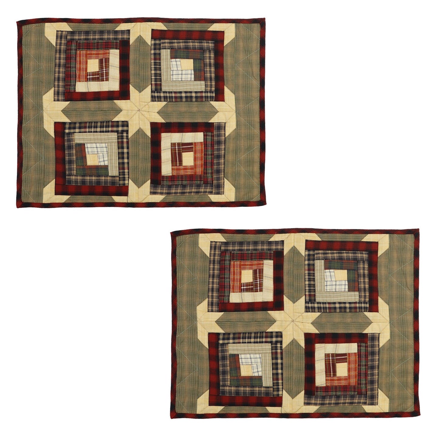 Quilted Placemat & Table toppers Tablemat Country Cabin Green gold by HOME HEART Brands(Made in India)