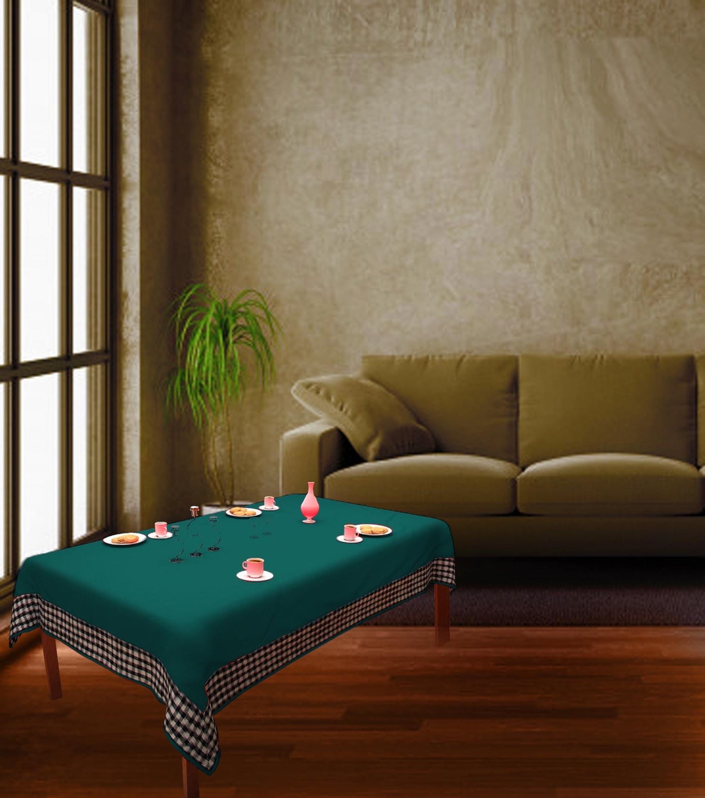 Table Cloth Myrtle Green 10oz(310 gsm) duck Canvas cotton Fabric Dining Tablecover and Machine Washable Made in India by Home Heart Brands
