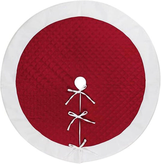 Christmas tree skirt red faux silk plush white border quilted Thick Double Layer tree skirt by HOME HEART Brands