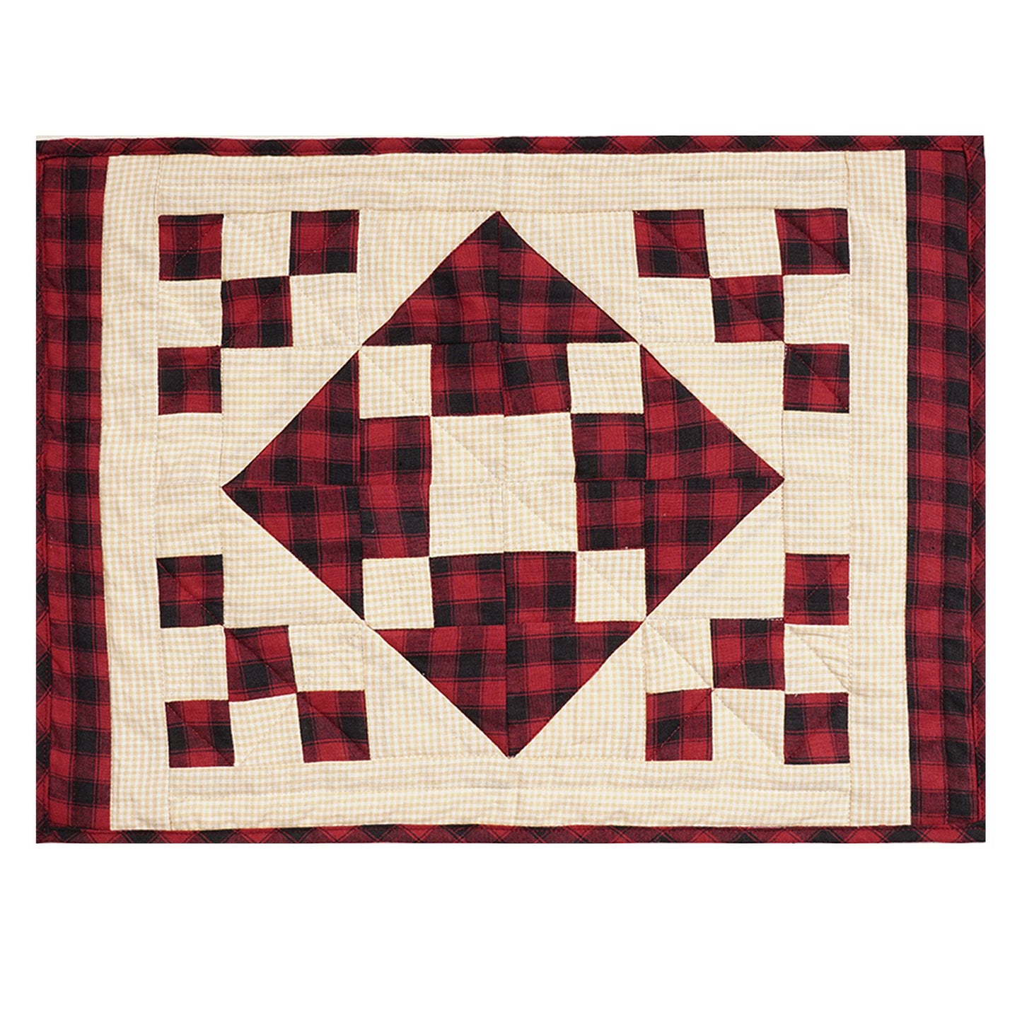 Quilted placemats / Tablemat patchwork red diamond square plaid country by HOME HEART Brands(Made in India)