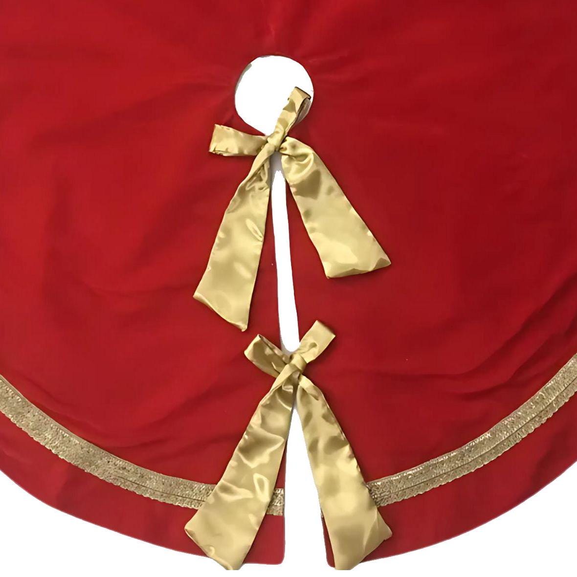 Christmas tree skirt Luxurious red velvet satin bow double Layer Heirloom Quality by HOME HEART Brands(Made in India)