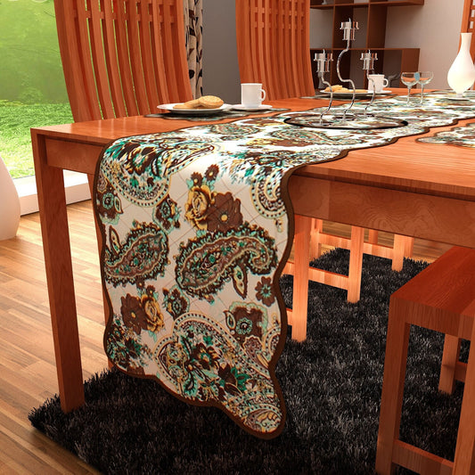 Quilted Table Runner & Toppers green gold paisley by HOME HEART Brands (made in INDIA)