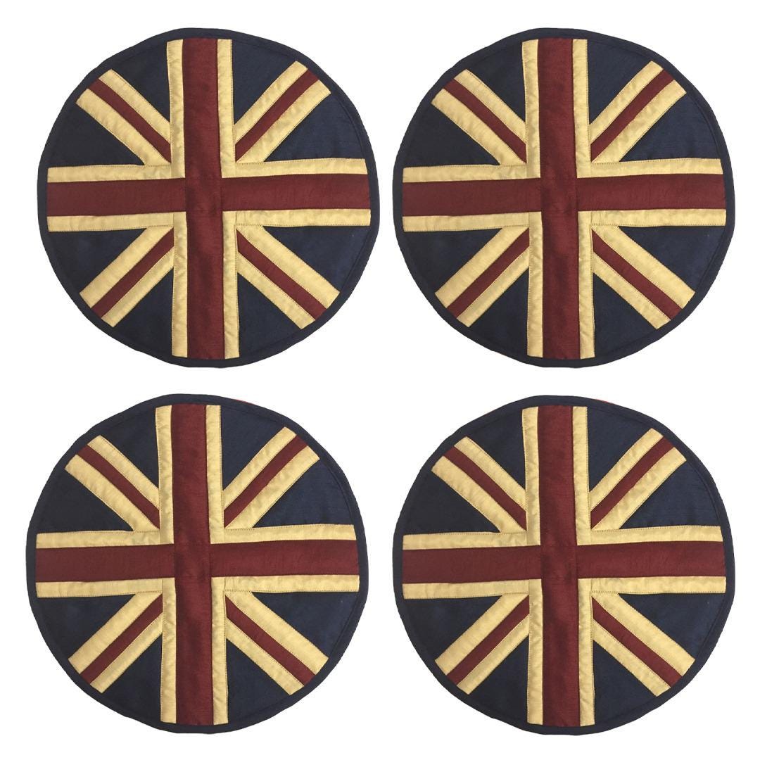 Dupioni Silk Union Jack Britain tea dyed vintage flag round quilted Table runner, Trivet, placemat  by HOME HEART Brands (Made in India)