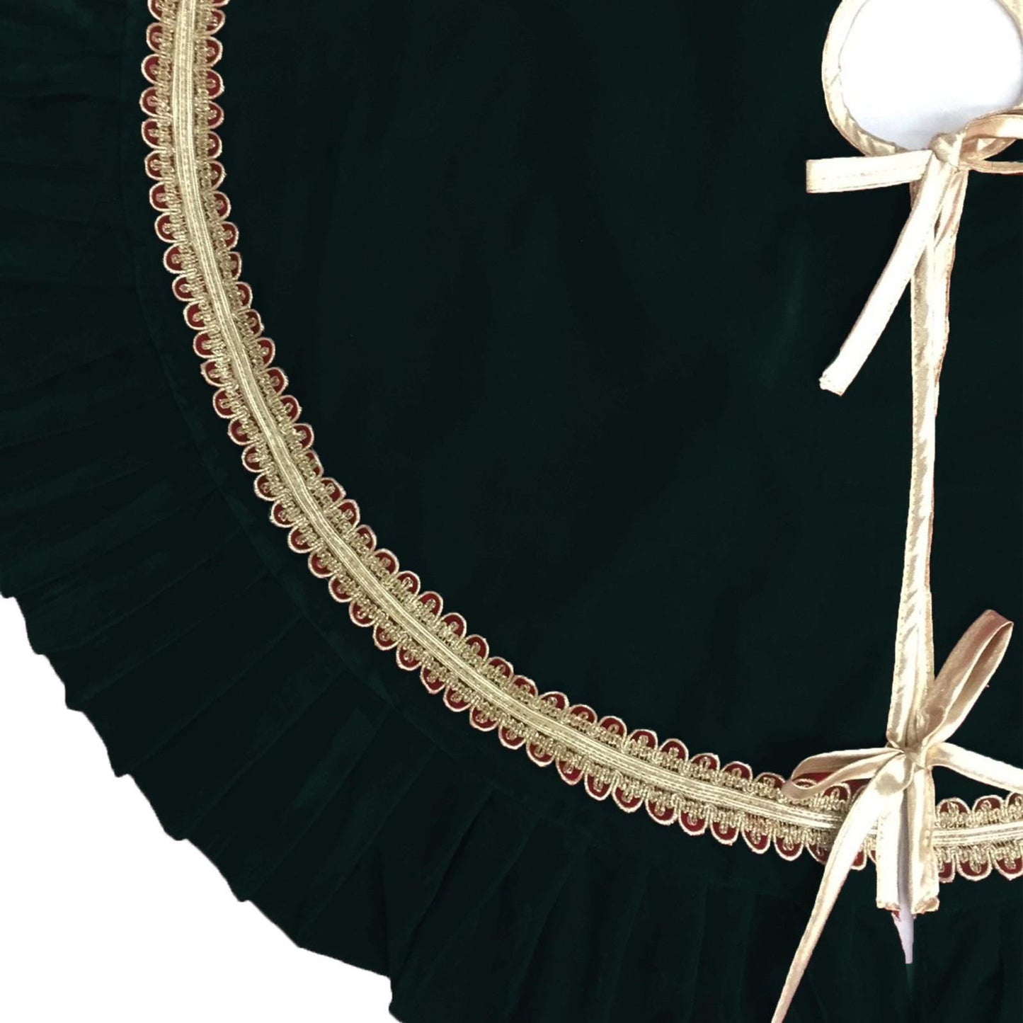 Tree Skirt with ruffle Handcrafted bottle green Velvet, Gold Trim & gold border Double Layer Heirloom by HOME HEART Brands(Made in India)